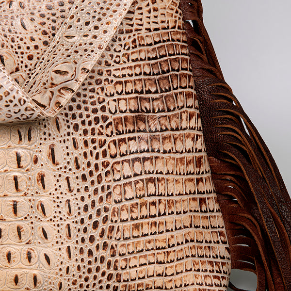 ADBG992 American Darling Crocodile Embossed Western Leather Shoulder Bag with Fringes