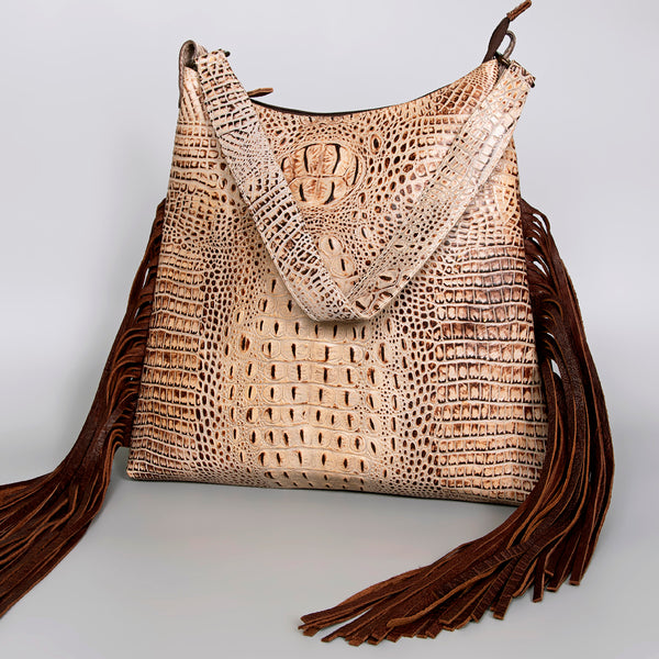 ADBG992 American Darling Crocodile Embossed Western Leather Shoulder Bag with Fringes