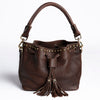 ADBGM189 Genuine Leather Bucket Bag - Western Studded Drawstring Purse with Fringe Tassel