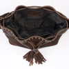 ADBGM189 Genuine Leather Bucket Bag - Western Studded Drawstring Purse with Fringe Tassel