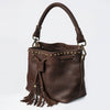 ADBGM189 Genuine Leather Bucket Bag - Western Studded Drawstring Purse with Fringe Tassel