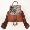 ADBG997 American Darling Western Leather Backpack with Hair-On Cowhide and Fringes