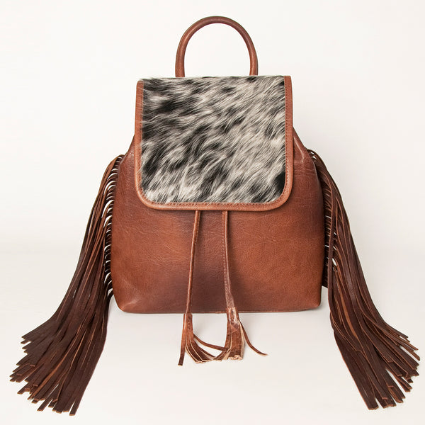 ADBG997 American Darling Western Leather Backpack with Hair-On Cowhide and Fringes