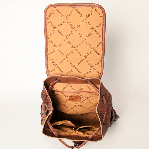 ADBG997 American Darling Western Leather Backpack with Hair-On Cowhide and Fringes