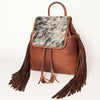 ADBG997 American Darling Western Leather Backpack with Hair-On Cowhide and Fringes