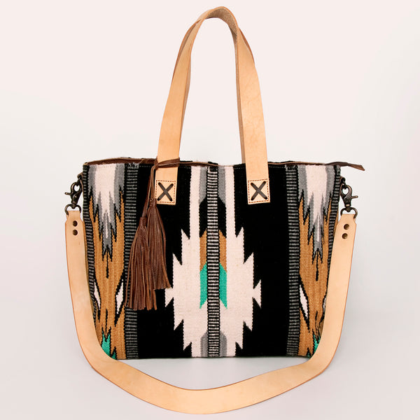 ADBG575 American Darling Western Woven Saddle Blanket & Tooled Leather Fringe Bag