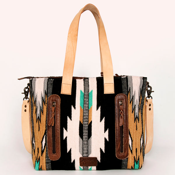 ADBG575 American Darling Western Woven Saddle Blanket & Tooled Leather Fringe Bag