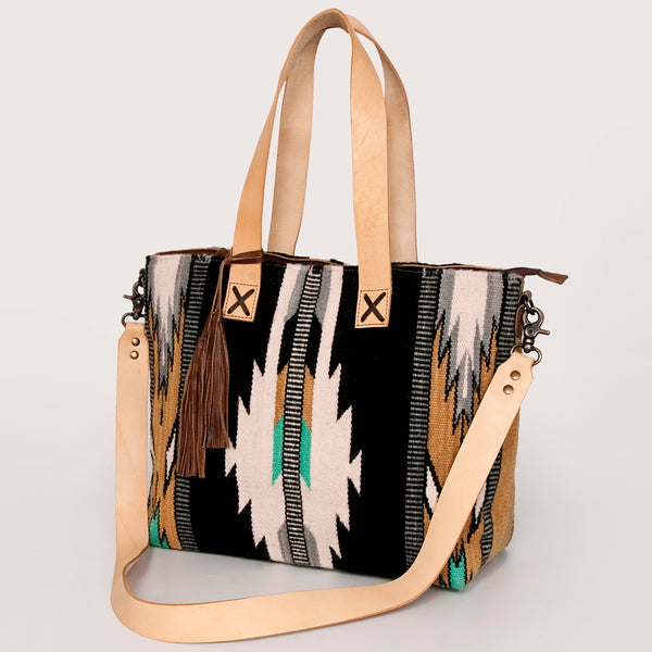ADBG575 American Darling Western Woven Saddle Blanket & Tooled Leather Fringe Bag