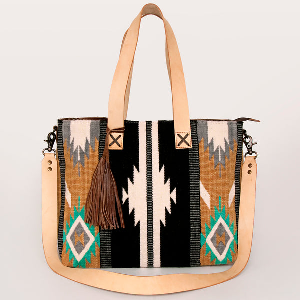 ADBG575 American Darling Western Woven Saddle Blanket & Tooled Leather Fringe Bag