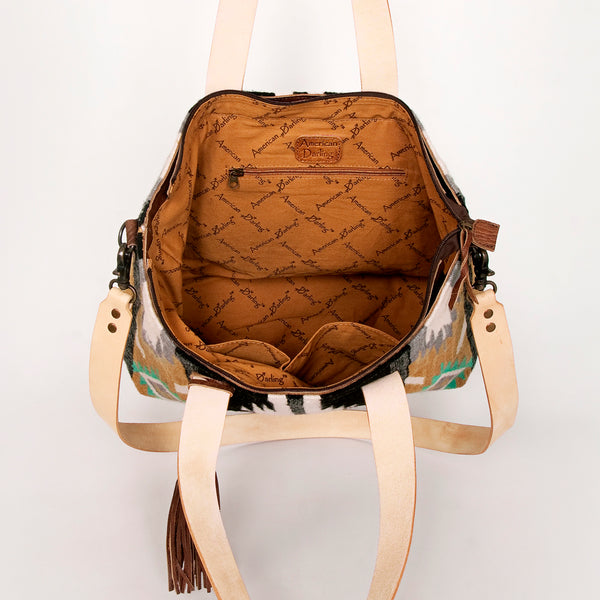 ADBG575 American Darling Western Woven Saddle Blanket & Tooled Leather Fringe Bag
