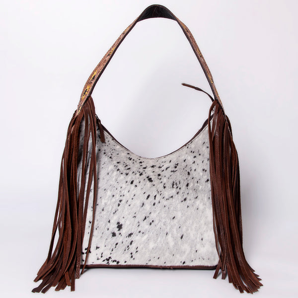 ADBGA299 American Darling Hair-On Cowhide & Fringed Hand Tooled Leather Hobo Bag
