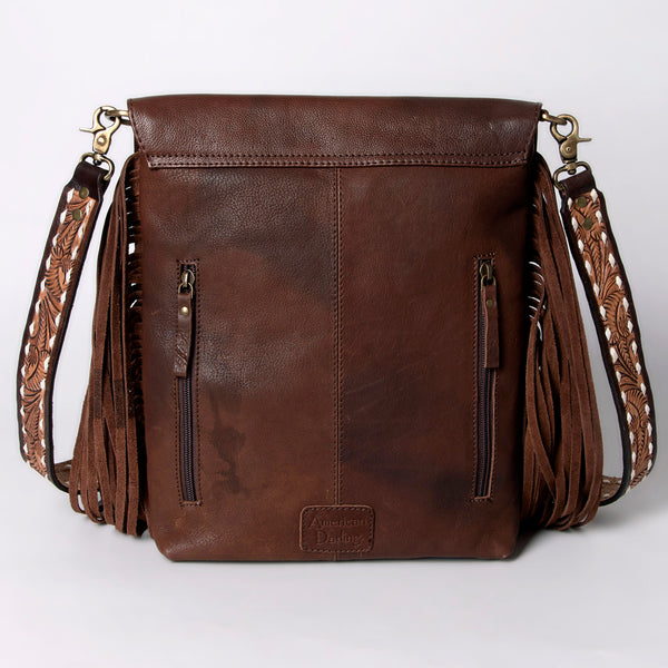 ADBGA161 American Darling Tooled Leather Messenger Bag Brown Fringe Western Shoulder Purse