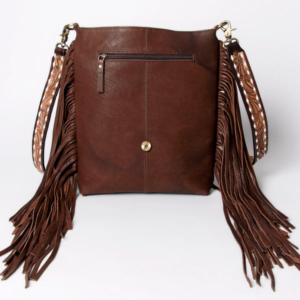 ADBGA161 American Darling Tooled Leather Messenger Bag Brown Fringe Western Shoulder Purse