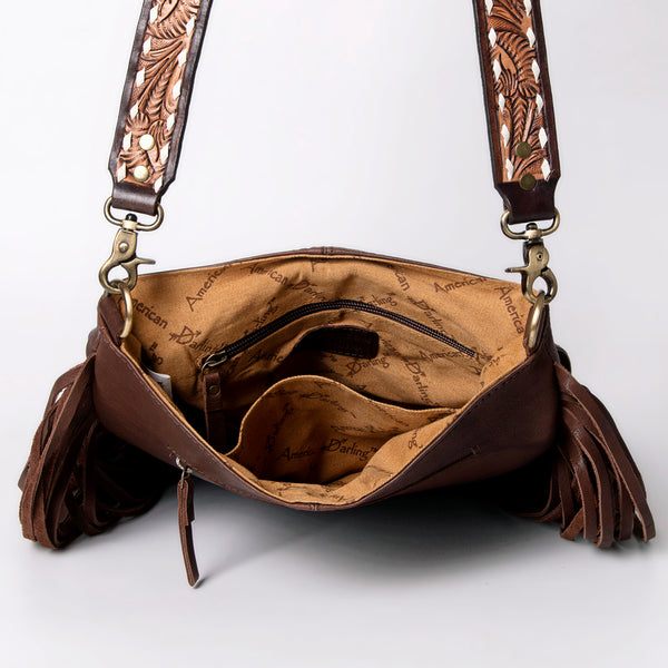 ADBGA161 American Darling Tooled Leather Messenger Bag Brown Fringe Western Shoulder Purse