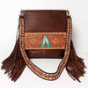 ADBGA161 American Darling Tooled Leather Messenger Bag Brown Fringe Western Shoulder Purse
