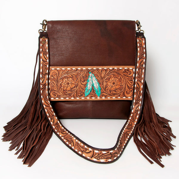 ADBGA161 American Darling Tooled Leather Messenger Bag Brown Fringe Western Shoulder Purse