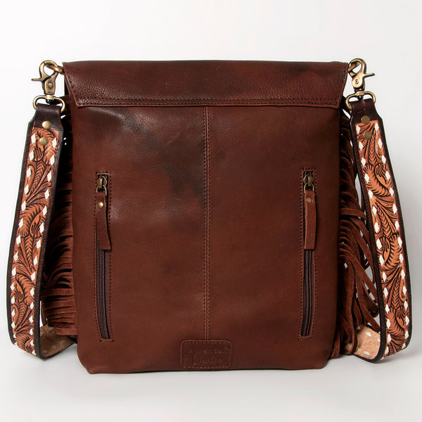 ADBGA161 American Darling Tooled Leather Messenger Bag Brown Fringe Western Shoulder Purse
