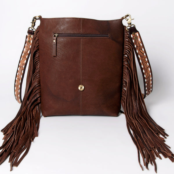 ADBGA161 American Darling Tooled Leather Messenger Bag Brown Fringe Western Shoulder Purse