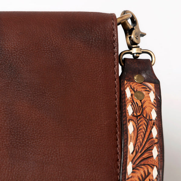 ADBGA161 American Darling Tooled Leather Messenger Bag Brown Fringe Western Shoulder Purse