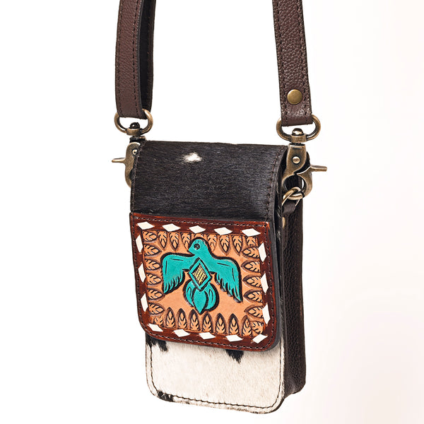 ADBGF110 Western Cellphone Holder - Genuine Leather Bag with Hair-On Hide & Tooling
