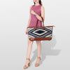 LC-ADBGZ650 Southwestern Wool Tote Bag with Leather Trim - Large Aztec Travel Shoulder Bag
