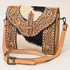 LC-ADBGZ651 Hand-Tooled Leather and Cowhide Crossbody Bag - Western Cowgirl Shoulder Purse