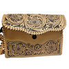 LC-ADBGZ657 Tooled Leather Crossbody Wallet with Floral Design and Braided Strap - Western Cowgirl Purse