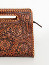 LC-ADBGZ661 Hand-Tooled Leather Floral Clutch with Cut-Out Handle - Western Cowgirl Purse