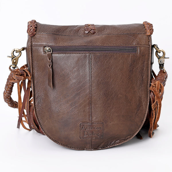 ADBGM262 Braided Fringe Messenger Bag - Genuine Leather with Turquoise Concho