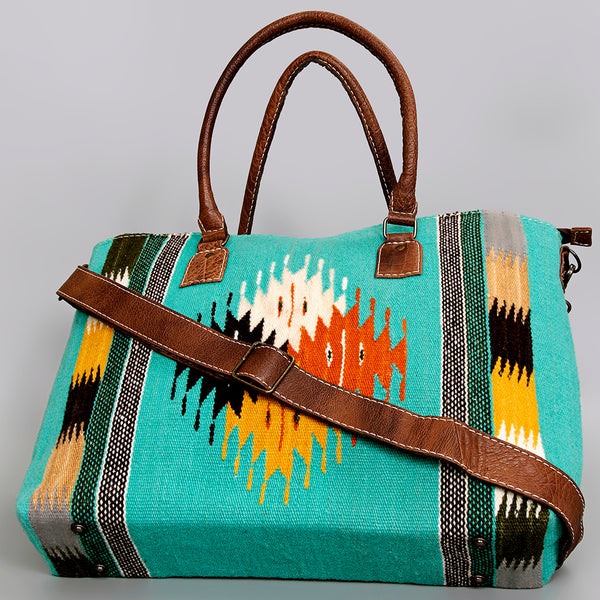 ADBG1002 American Darling Handwoven Saddle Blanket Western Tote Bag Leather Strap