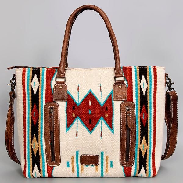 ADBG1002 American Darling Handwoven Saddle Blanket Western Tote Bag Leather Strap