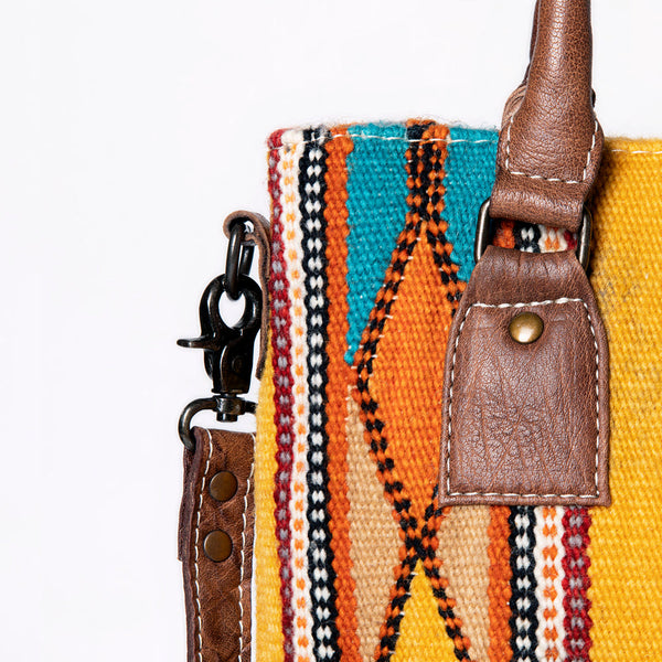 ADBG1003 American Darling Handwoven Saddle Blanket Western Tote Bag Genuine Leather Straps