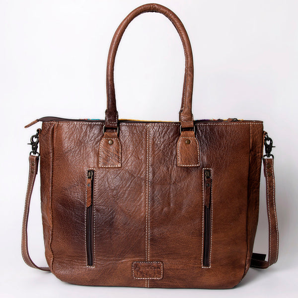 ADBG1005 American Darling Handwoven Saddle Blanket Tote Bag Genuine Leather Trim