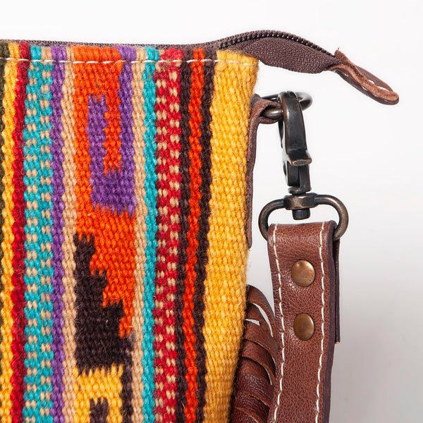 ADBG1007 American Darling Handwoven Saddle Blanket Fringe Crossbody Bag Genuine Leather