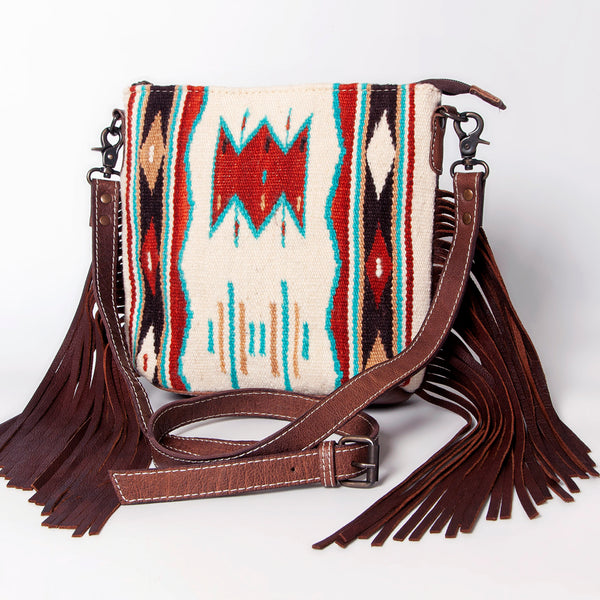 ADBG1007 American Darling Handwoven Saddle Blanket Fringe Crossbody Bag Genuine Leather