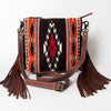 ADBG1007 American Darling Handwoven Saddle Blanket Fringe Crossbody Bag Genuine Leather