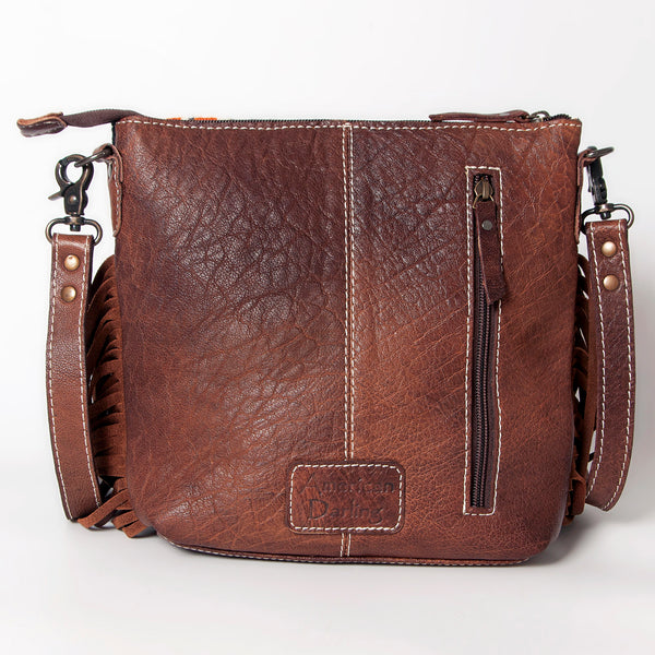 ADBG1007 American Darling Handwoven Saddle Blanket Fringe Crossbody Bag Genuine Leather
