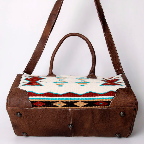 ADBG1012 American Darling Handwoven Saddle Blanket Leather Duffle Bag Western Travel Tote