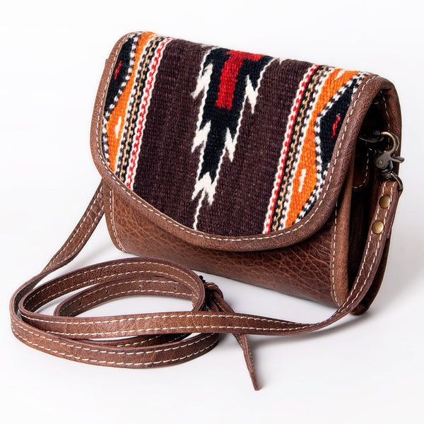 ADBG1016 American Darling Handwoven Saddle Blanket Leather Small Crossbody Bag Western Flap Purse