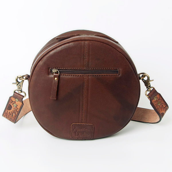 ADBGA303 American Darling Canteen Bag Cowhide & Hand Tooled Leather Round Crossbody