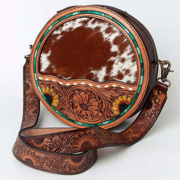ADBGA303 American Darling Canteen Bag Cowhide & Hand Tooled Leather Round Crossbody