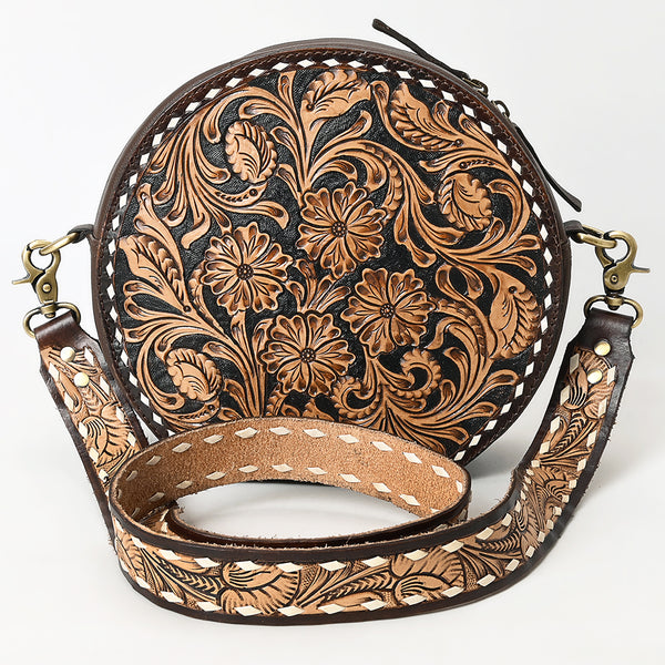 ADBGA304 American Darling Canteen Bag Hand Tooled Floral Leather Round Crossbody