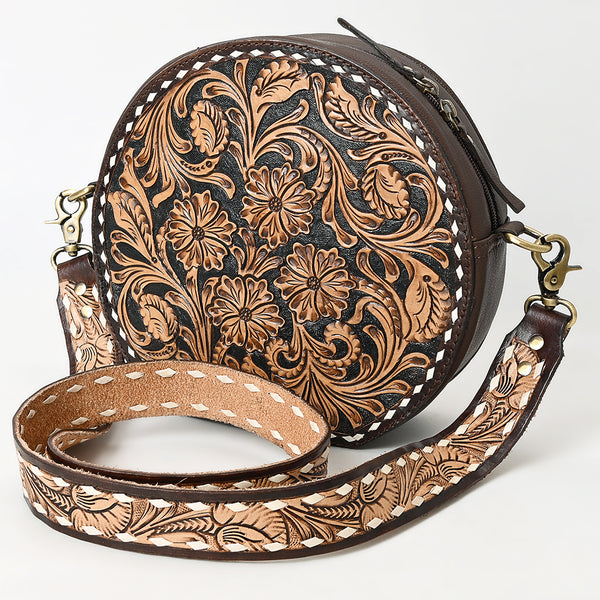 ADBGA304 American Darling Canteen Bag Hand Tooled Floral Leather Round Crossbody