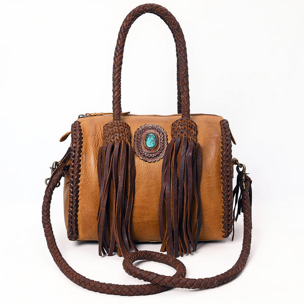 ADBGM270 Western Braided Fringe Duffel with Turquoise Concho - Genuine Leather
