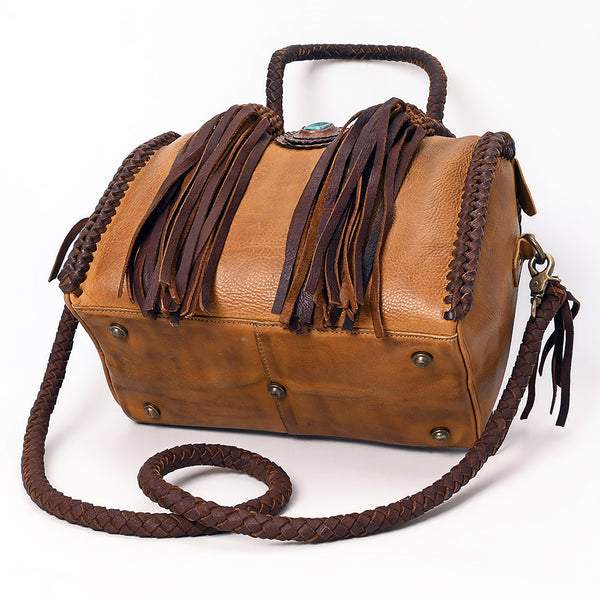 ADBGM270 Western Braided Fringe Duffel with Turquoise Concho - Genuine Leather