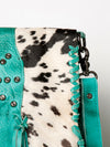 ADBGM253 Cowhide Leather Fringe Messenger Bag - Turquoise Concho & Studded Western Messenger