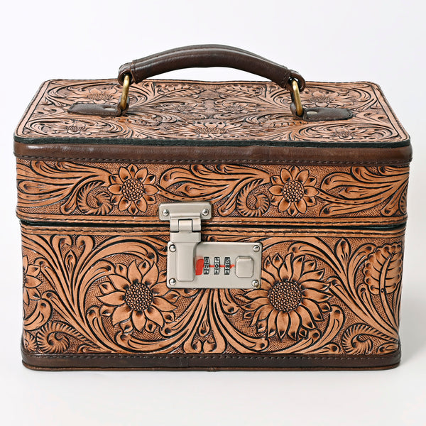 ADBGA321 American Darling Hand-Tooled Leather Locking Jewelry Case Western Floral Organizer Box