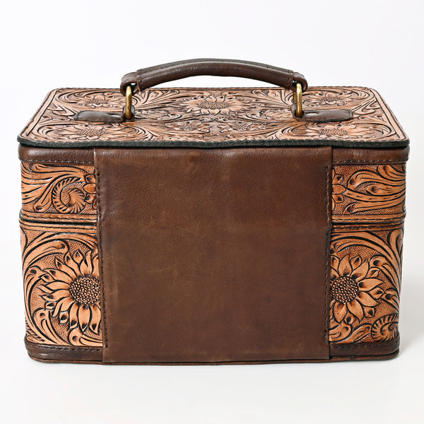 ADBGA321 American Darling Hand-Tooled Leather Locking Jewelry Case Western Floral Organizer Box