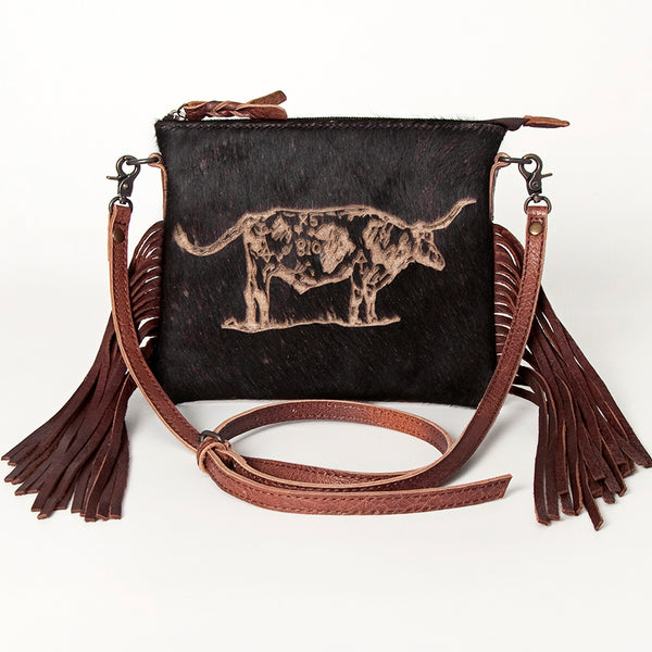 ADBG109 American Darling Hair-on Cowhide Western Leather Small Crossbody Bag with Fringe