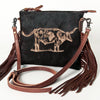 ADBG109 American Darling Hair-on Cowhide Western Leather Small Crossbody Bag with Fringe